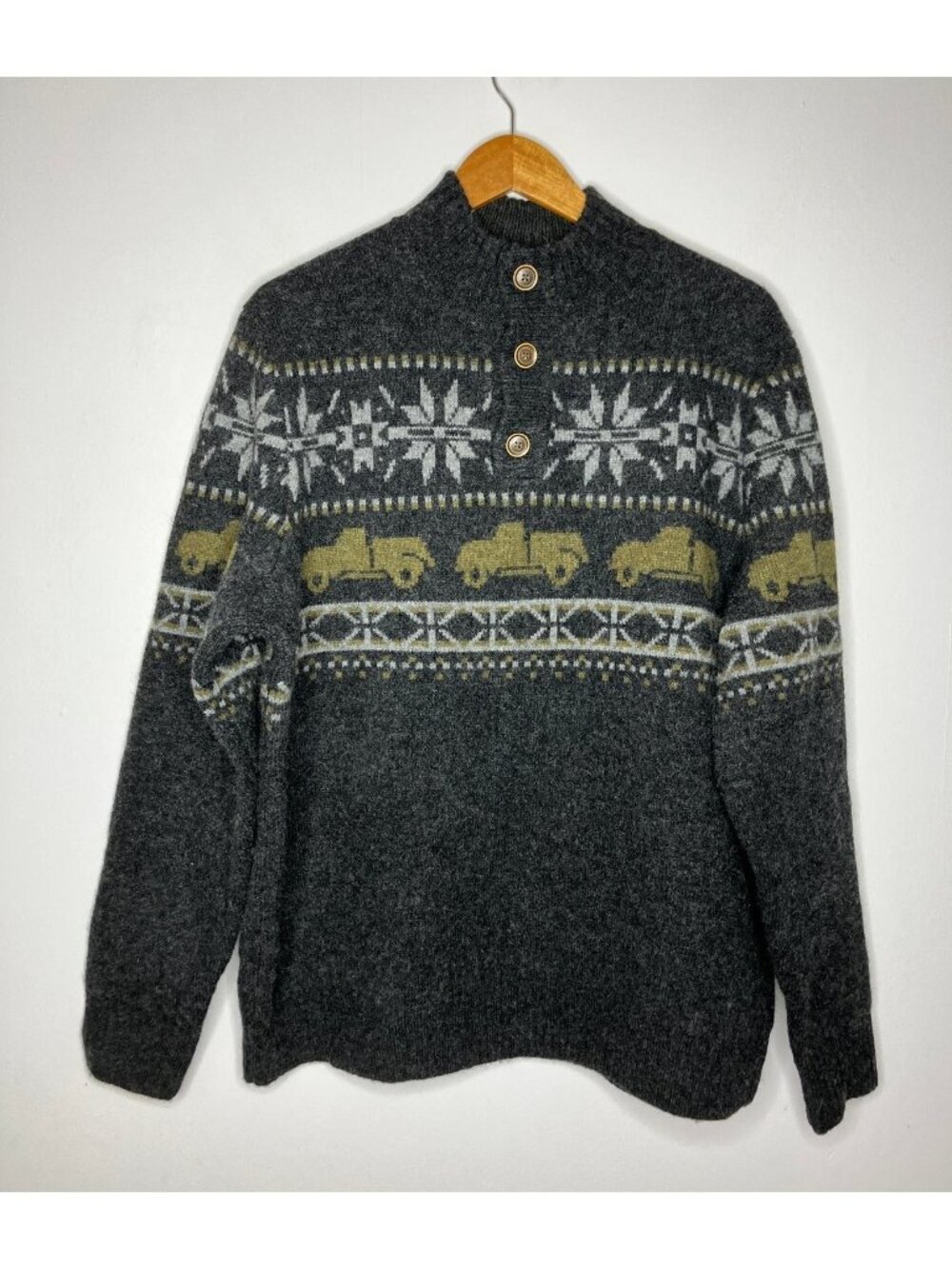 Duluth Trading Co Men's XL Shetland Wool Fair Isle Truck Snowflake Sweater